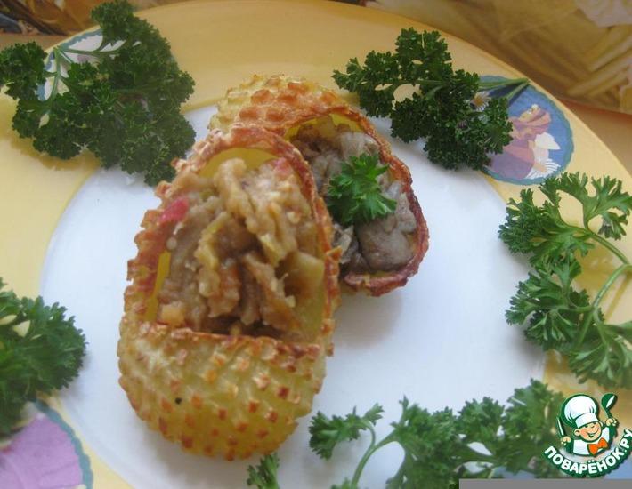 Рецепт: Лапти из картофеля с грибами и баклажанами