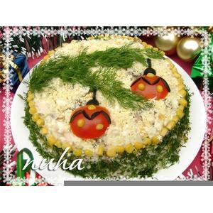Праздничный новогодний салат Еловая веточка