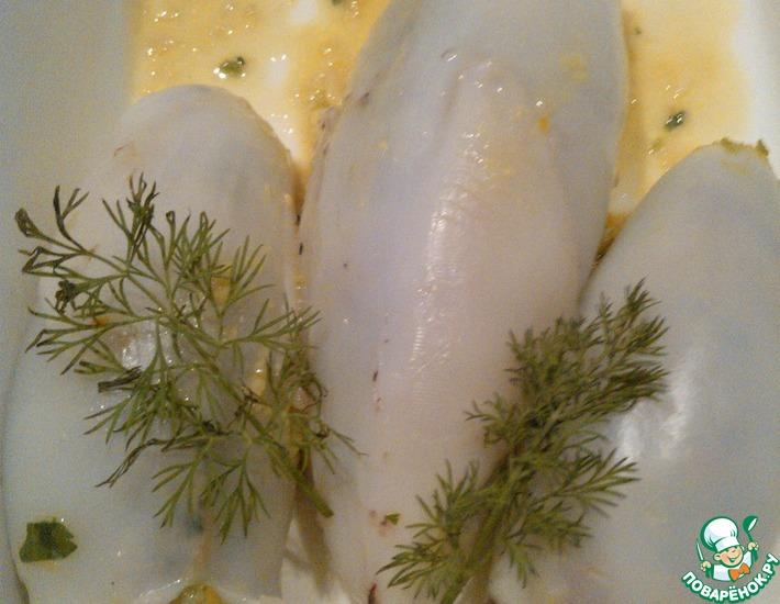 Рецепт: Кальмары фаршированные креветками и овощами