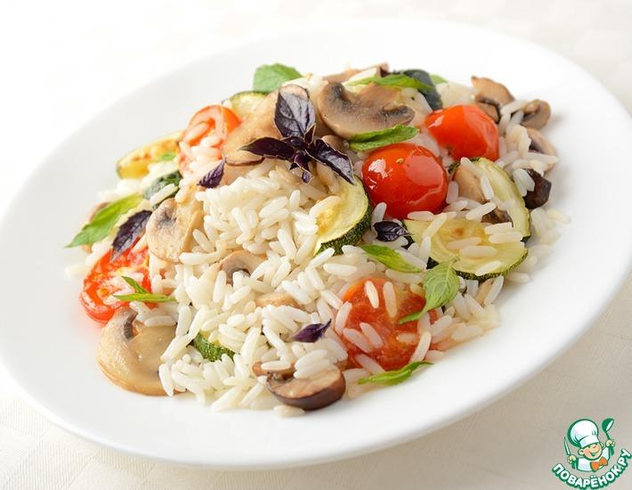 Рецепт: Горячий салат из риса с овощами