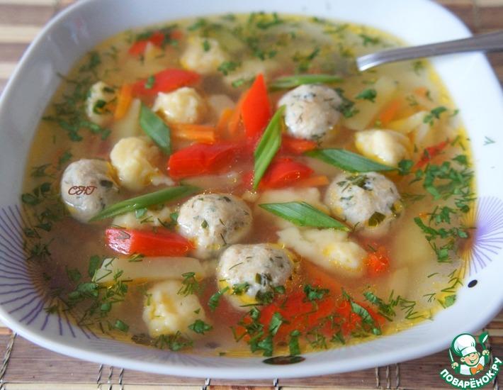 Рецепт: Суп с фрикадельками и клецками Весенний