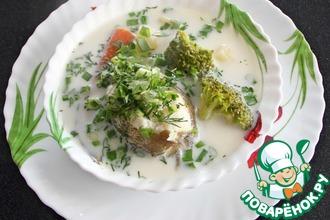 Рецепт: Суп из налима с брокколи и сливками