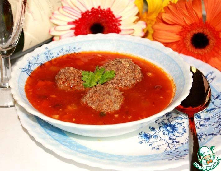 Рецепт: Томатный суп с фрикадельками из баранины