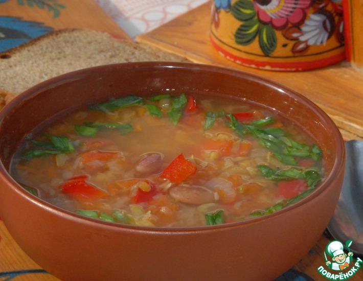Рецепт: Овощной суп с фасолью и чечевицей