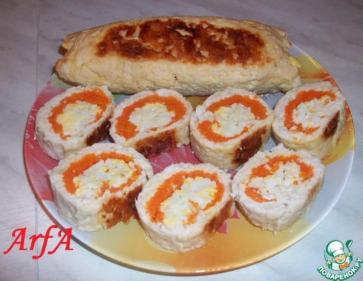 Рецепт: Куриный рулетик с морковью и яйцом, запеченный в фольге