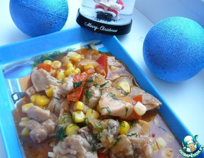 Рецепт: Курица с болгарским перцем, кориандром и кукурузой