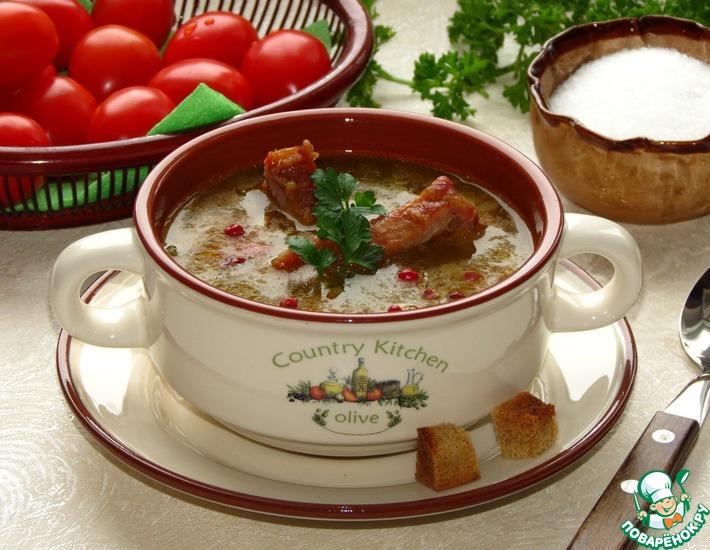 Рецепт: Суп из гороха Орегон и копченых ребрышек
