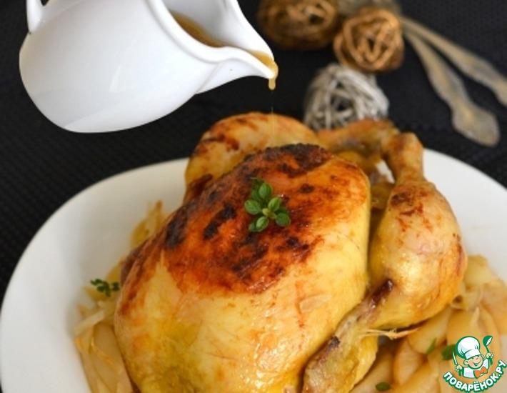 Рецепт: Запеченная курица с сидром и грушами