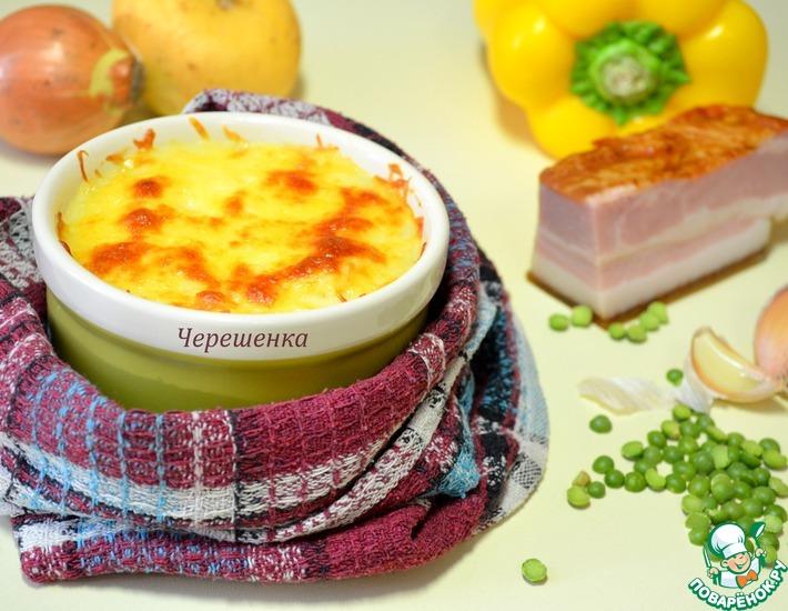 Рецепт: Картофельные мини-запеканки с горохом, грудинкой и грибами