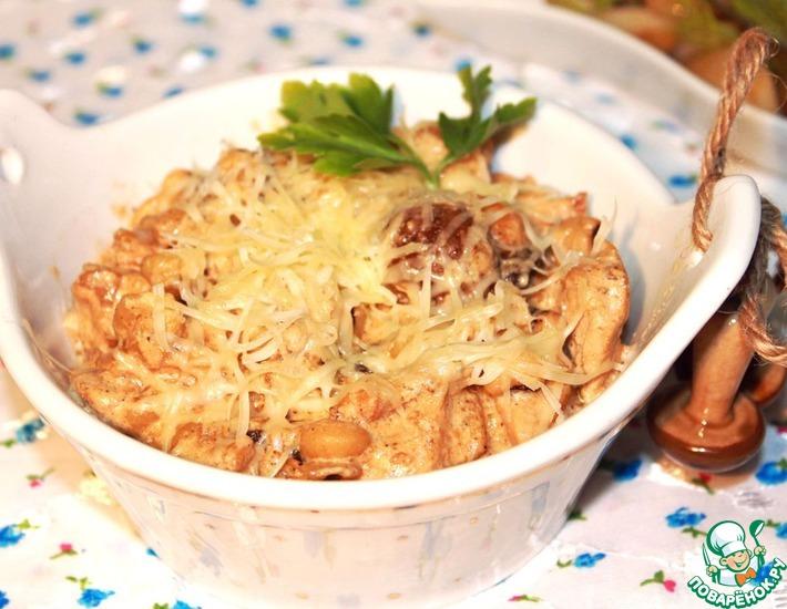 Рецепт: Фасолевое рагу с курицей и грибами