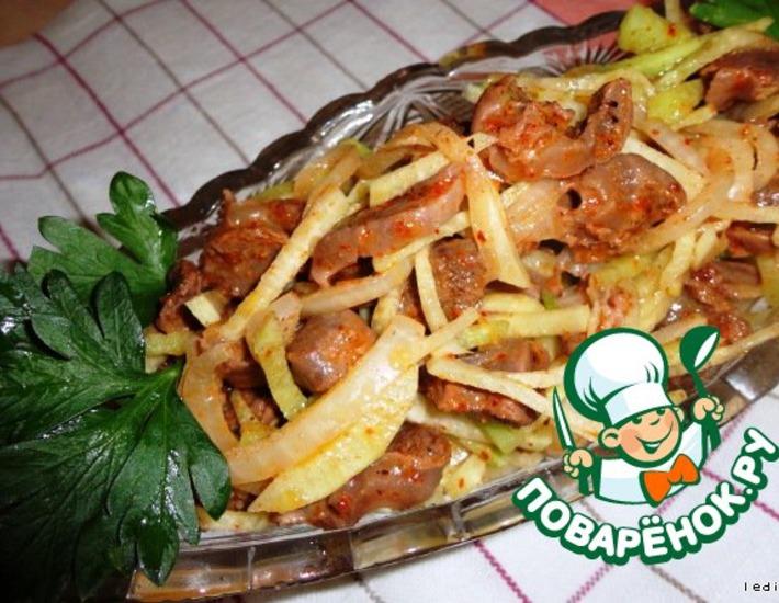 Рецепт: Корейский салат из куриных желудков с редькой