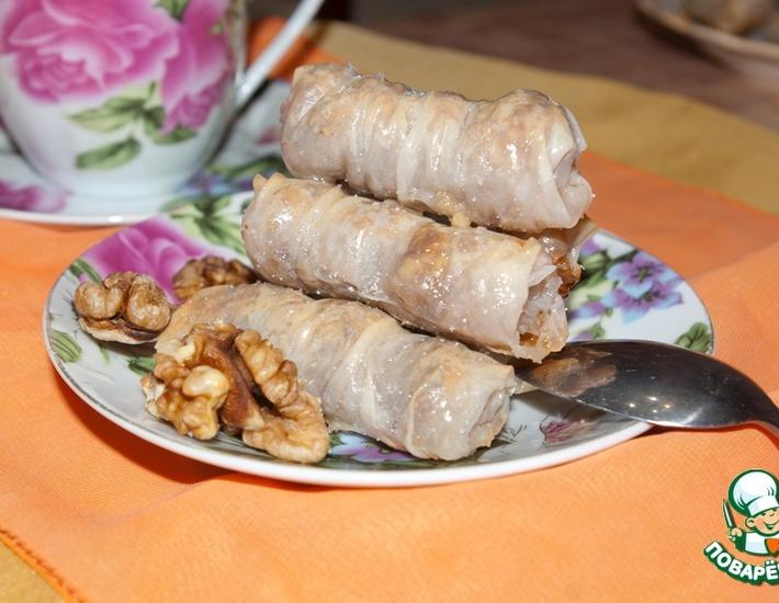 Рецепт: Печенье из рисовой бумаги с орехами