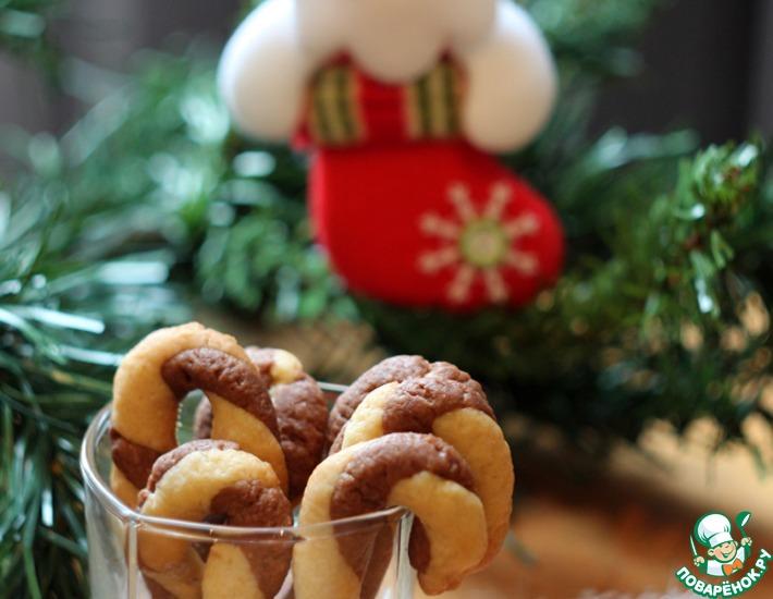 Рецепт: Песочное печенье Посох Деда Мороза