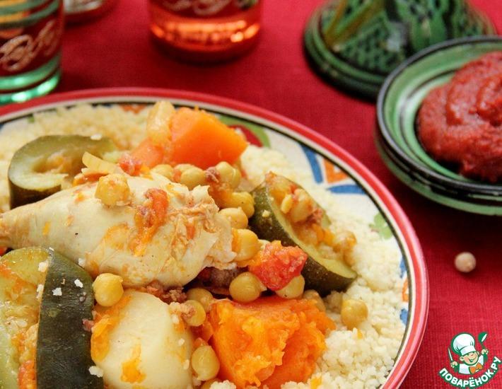 Рецепт: Кускус по-мароккански с курицей, овощами и мясными тефтелями