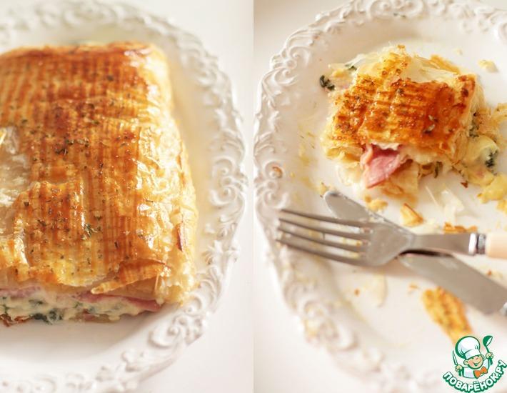Рецепт: Слоеный пирог с ветчиной, сыром и шпинатом