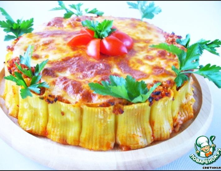 Рецепт: Каннеллони с фаршем, томатами и моцареллой
