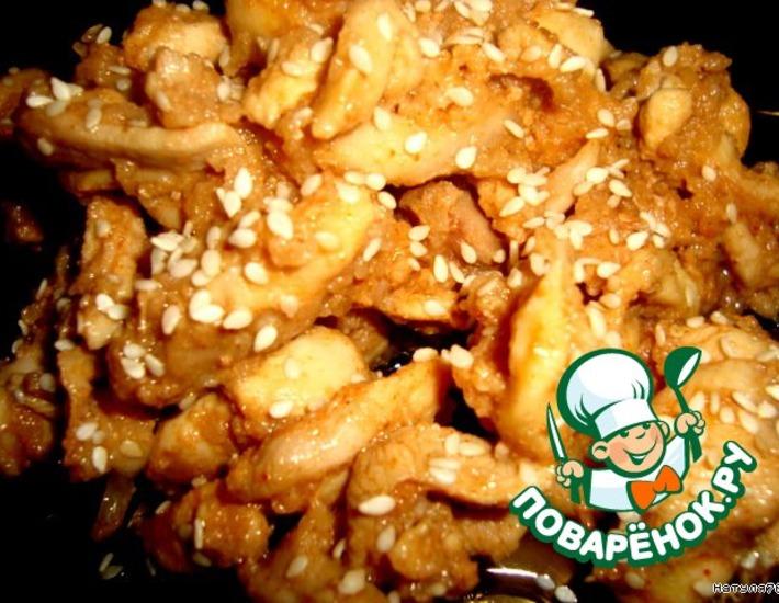 Рецепт: Куриная поджарка в яблочно-медовом маринаде
