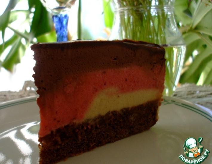 Рецепт: Торт Клубнично-бананово-шоколадный мусс