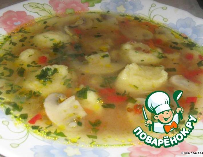 Рецепт: Гречневый суп с грибами и картофельными клецками