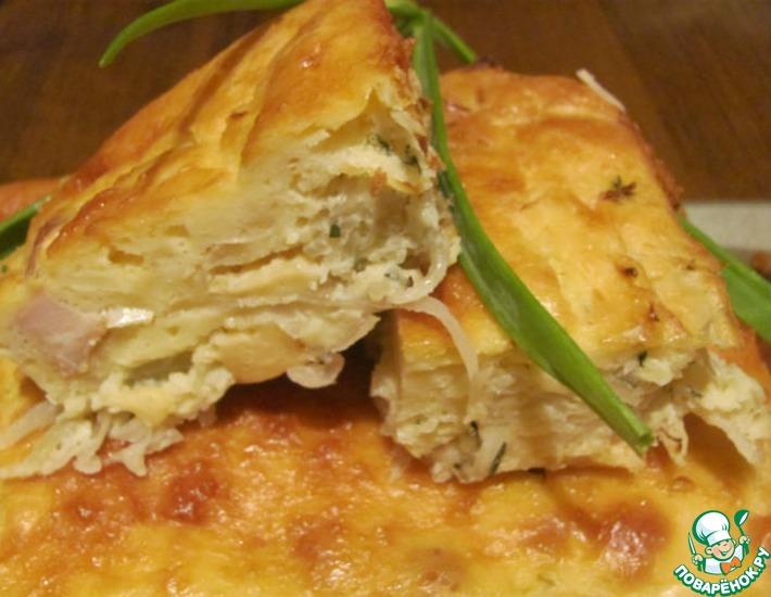 Рецепт: Пирог с курицей, сыром и капустой