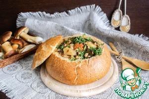 Рецепт: Густой хлебный суп с фасолью и грибами