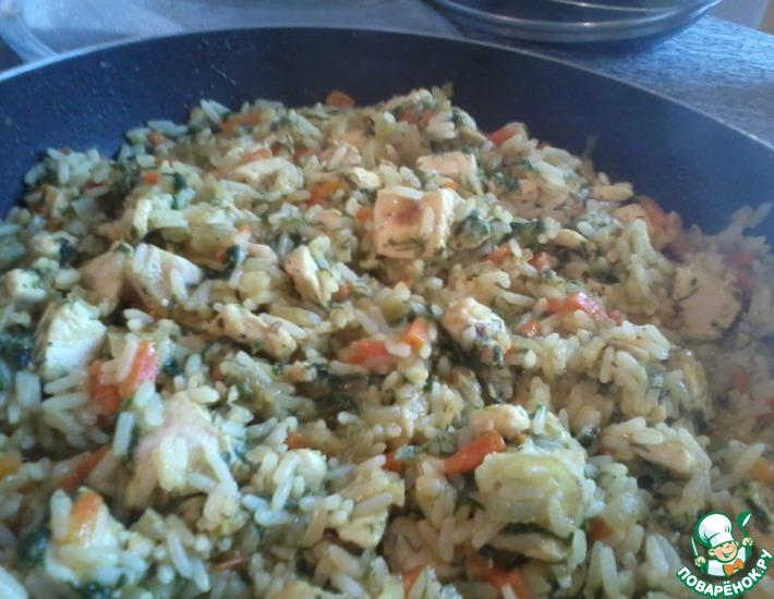 Рецепт: Солнечный рис с курицей, овощами и чечевицей