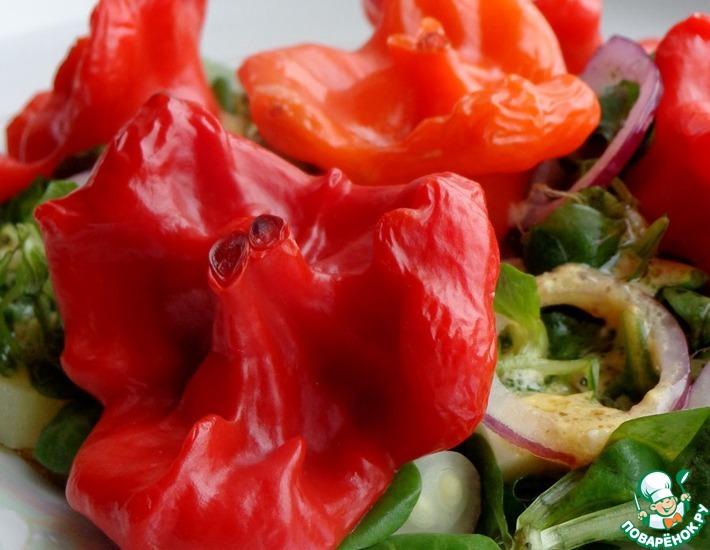 Рецепт: Зелёный салат с фаршированными мини-перцами