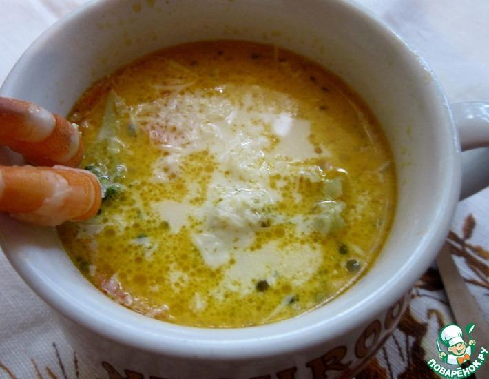 Рецепт: Суп с креветками и брокколи
