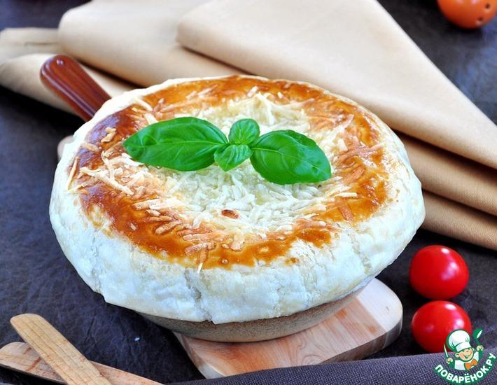 Рецепт: Порционный пирог из семги, грибов и риса в сковороде