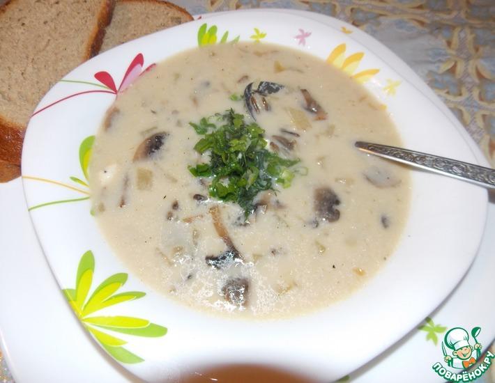 Рецепт: Сырный суп с шампиньонами и рисом