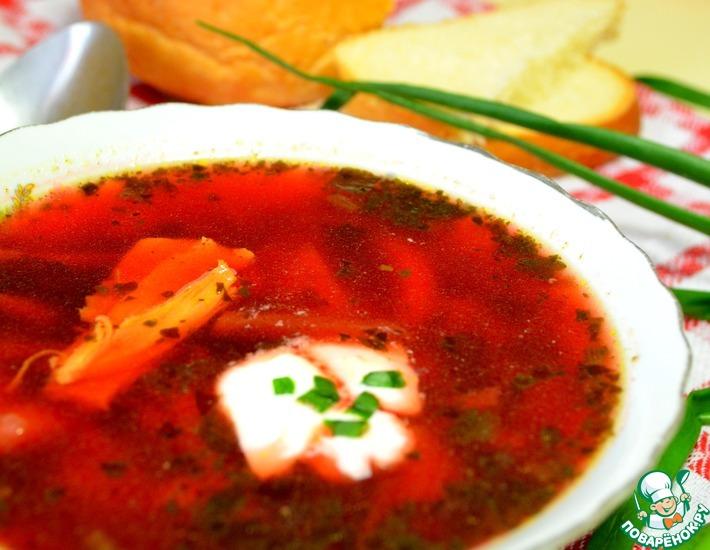 Рецепт: Куриный суп со свеклой и щавелем