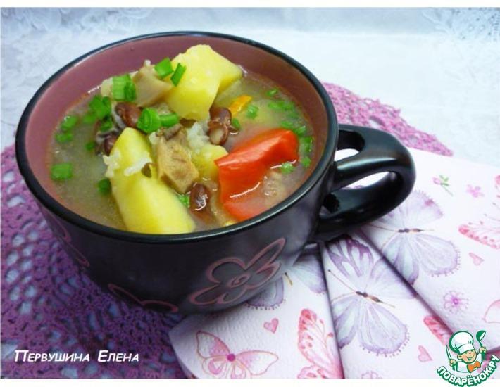 Рецепт: Рисовый суп с грибами и фасолью