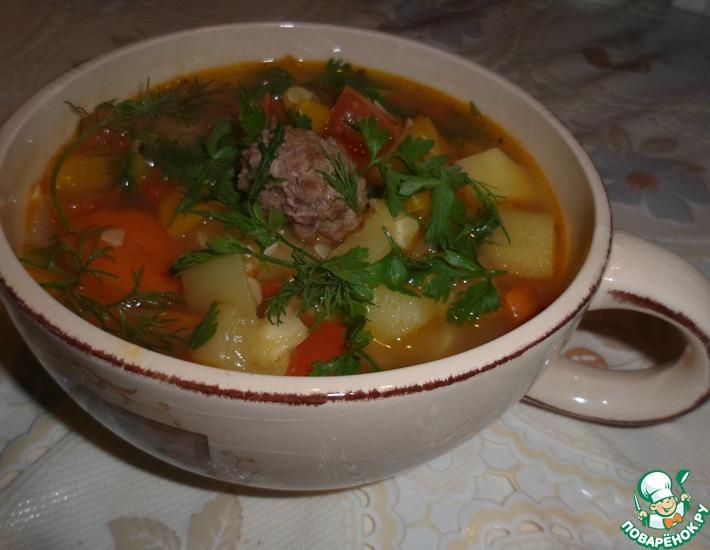 Рецепт: Густой суп Летний экстаз с фрикадельками