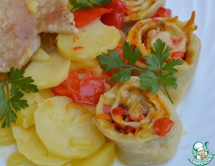 Рецепт: Индейка, картофель и штрудели с овощной начинкой