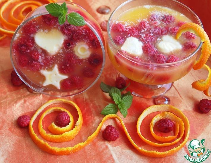 Рецепт: Апельсиновый десерт с мороженым и малиной