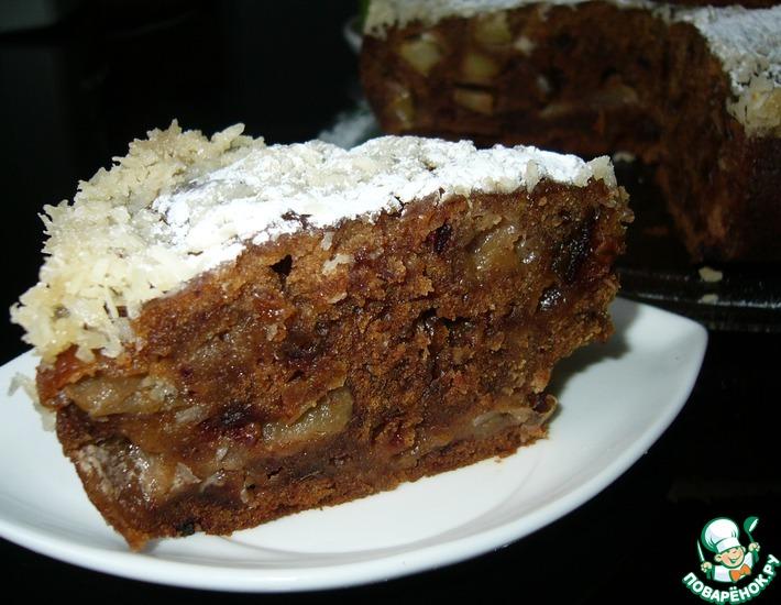 Рецепт: Яблочный пирог с финиками под сливочно-кокосовой заливкой
