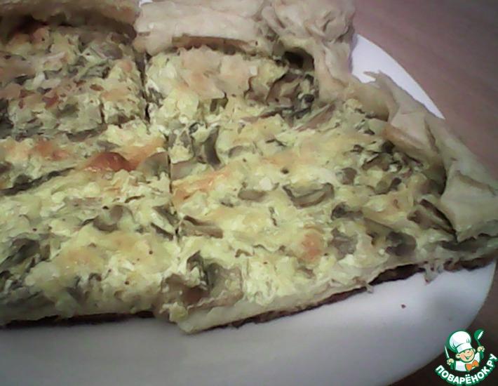 Рецепт: Пирог с грибами, сметаной и луком