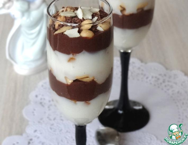 Рецепт: Шоколадно-ванильный десерт с орешками и абрикосом