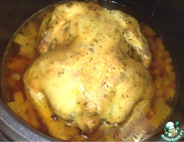 Рецепт: Запеченная курица с клюквой и яблоками