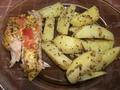 Картофельные ломтики с горчицей и куриное филе в соевом маринаде