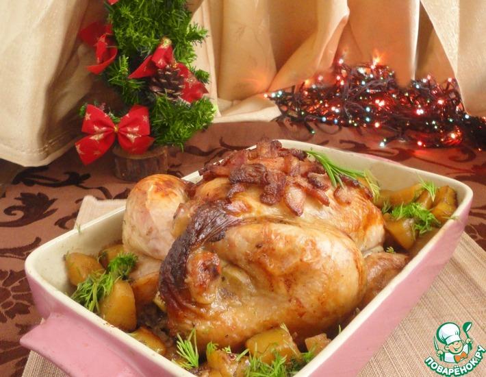 Рецепт: Курица, запеченная в беконе с картофелем