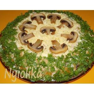Закусочный сырно-грибной торт Полянка