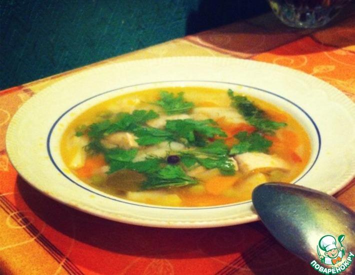 Рецепт: Суп со свининой, помидорами и зеленым горошком