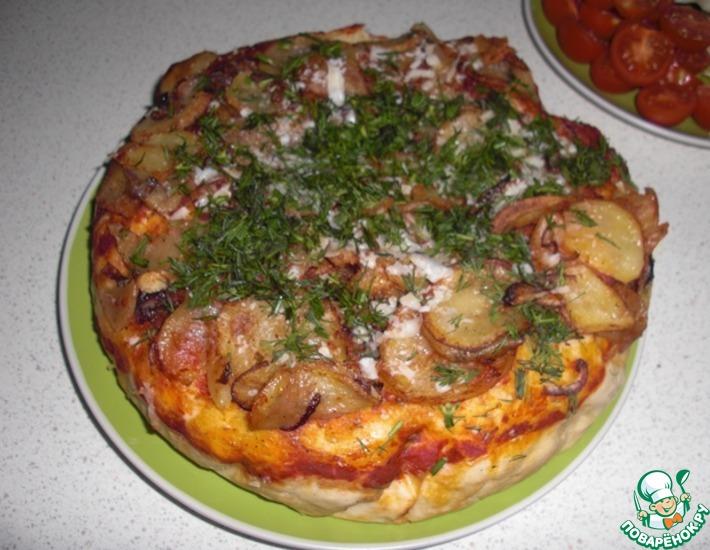 Рецепт: Толстая пицца с картошкой и луком