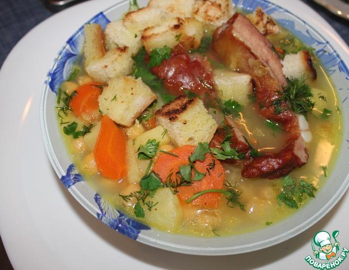 Рецепт: Суп гороховый с ребрышками и нутом