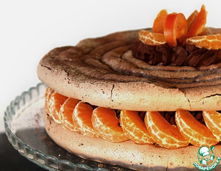 Рецепт: Шоколадно-мандариновый меренговый торт