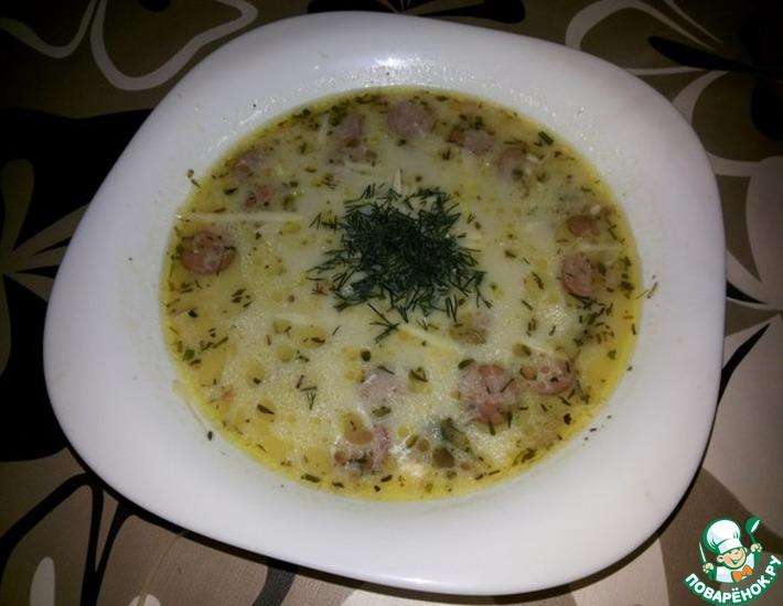 Рецепт: Крем-суп с грибами и охотничьими колбасками