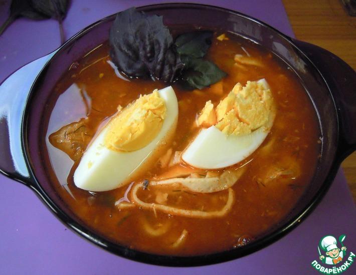 Рецепт: Рыбный томатный суп-лапша