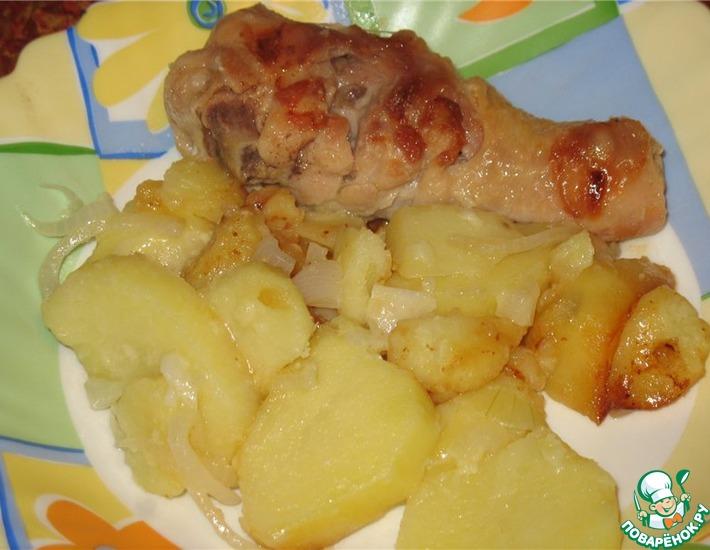 Рецепт: Куриная голень с картофелем в мультиварке