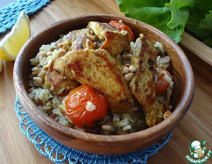 Рецепт: Плов из коричневого риса с жареной курицей